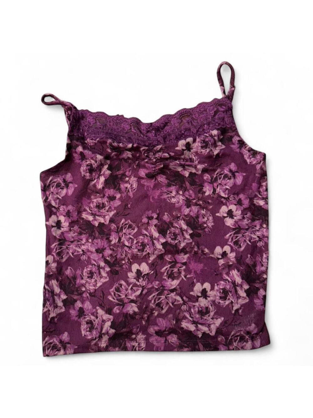 self esteem purple floral lace trim cami top size large